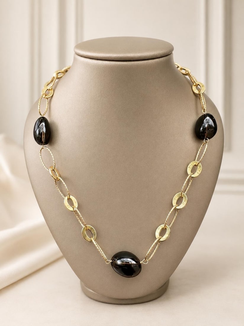 Unbranded 14k Yellow Gold Necklace with 5 Smoky Quartz Stations 30 in: Unbranded 14k Yellow Gold Necklace with 5 Smoky Quartz Stations 30 in Pre-owned women's station necklace crafted in solid 14k yellow gold, featuring five natural smoky quartz beads in a twisted cable 