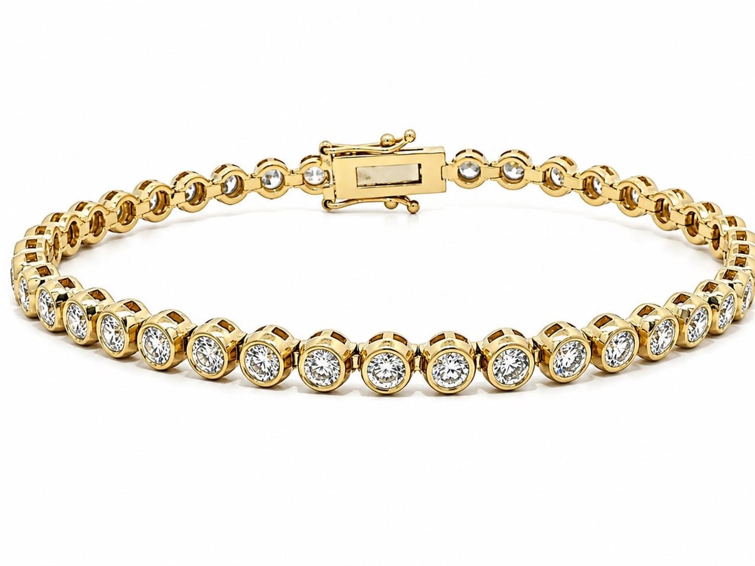 Unbranded 18k Yellow Gold Tennis Bracelet 2.97ctw Bezel Set Round Diamonds (1 of 9)