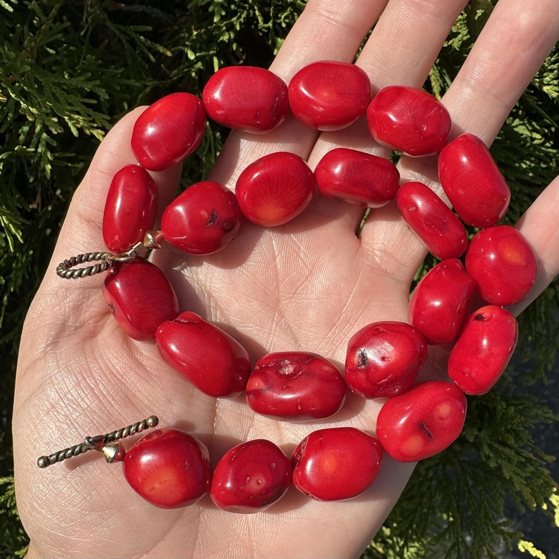 Unbranded Natural Red Coral Bead Necklace 17in Gold Plated Toggle: Unbranded Natural Red Coral Bead Necklace 17in Gold Plated Toggle Bold and eye-catching beaded necklace featuring natural coral beads in a vivid rich red color. The strand is finished with a gold plat