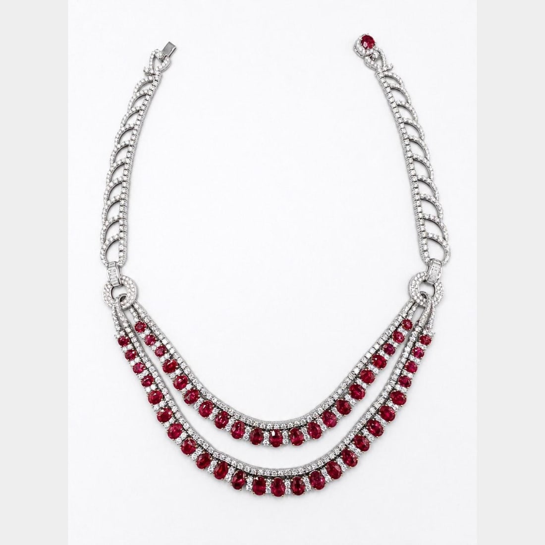 18K Gold Necklace with Burma Rubies and 23.10 Ct Diamonds 16 In (1 of 5)