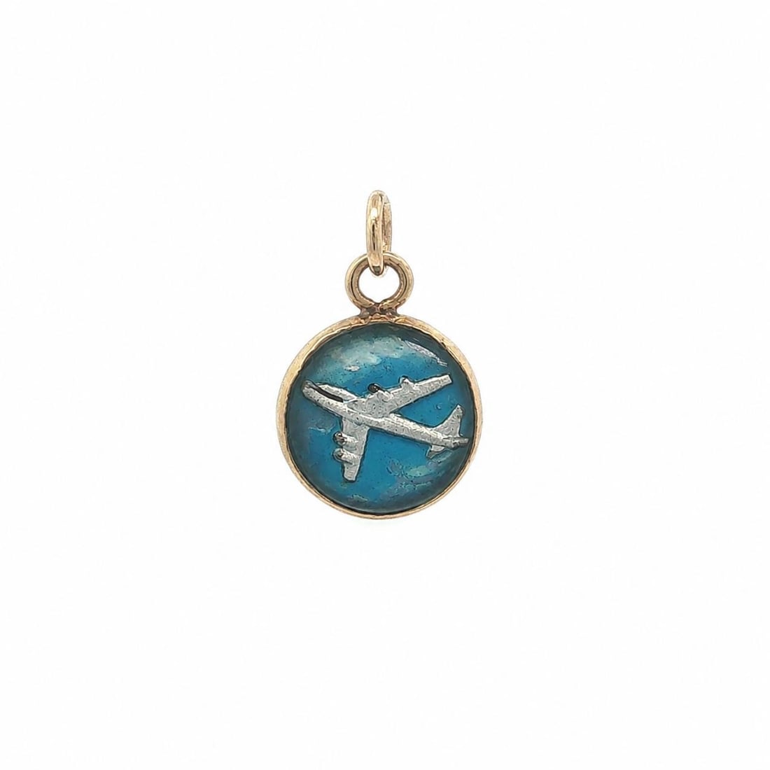 Unbranded Vintage 13k 14k Yellow Gold Airplane Essex Glass Charm Pendant: Unbranded Vintage 13k 14k Yellow Gold Airplane Essex Glass Charm Pendant Vintage unisex charm pendant featuring an airplane reverse intaglio design in Essex glass, set in solid yellow gold. This pre-o