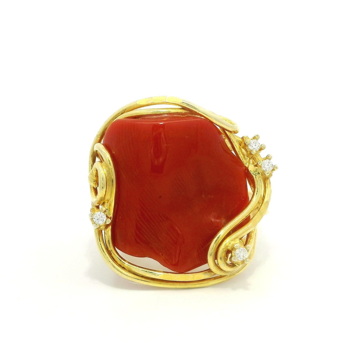 Handmade Sterling Silver Vermeil Red Coral Adjustable Cocktail Ring (1 of 8)