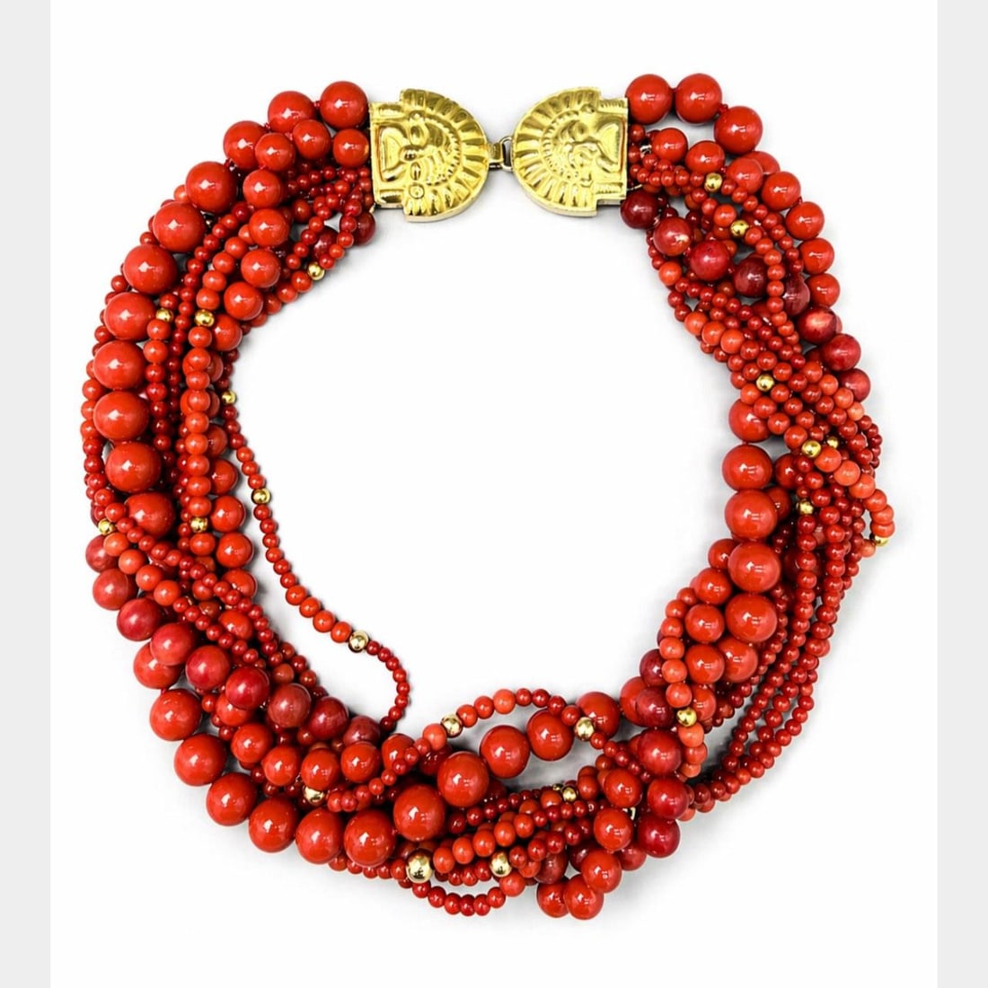 18K Yellow Gold Necklace With Italian Coral Beads 18 Inch (1 of 4)