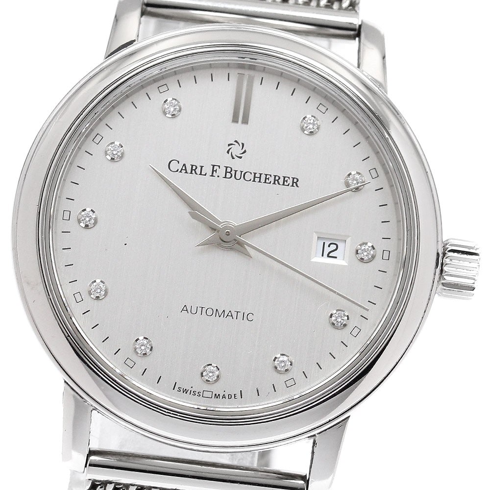 Carl F Bucherer Adamavi Date automatic diamond watch 10320.08: Carl F Bucherer Adamavi Date automatic diamond watch 10320.08 This CARL F. BUCHERER Adamavi Date 10320.08 is a unisex automatic wristwatch featuring a stainless steel case and bracelet. The watch has 