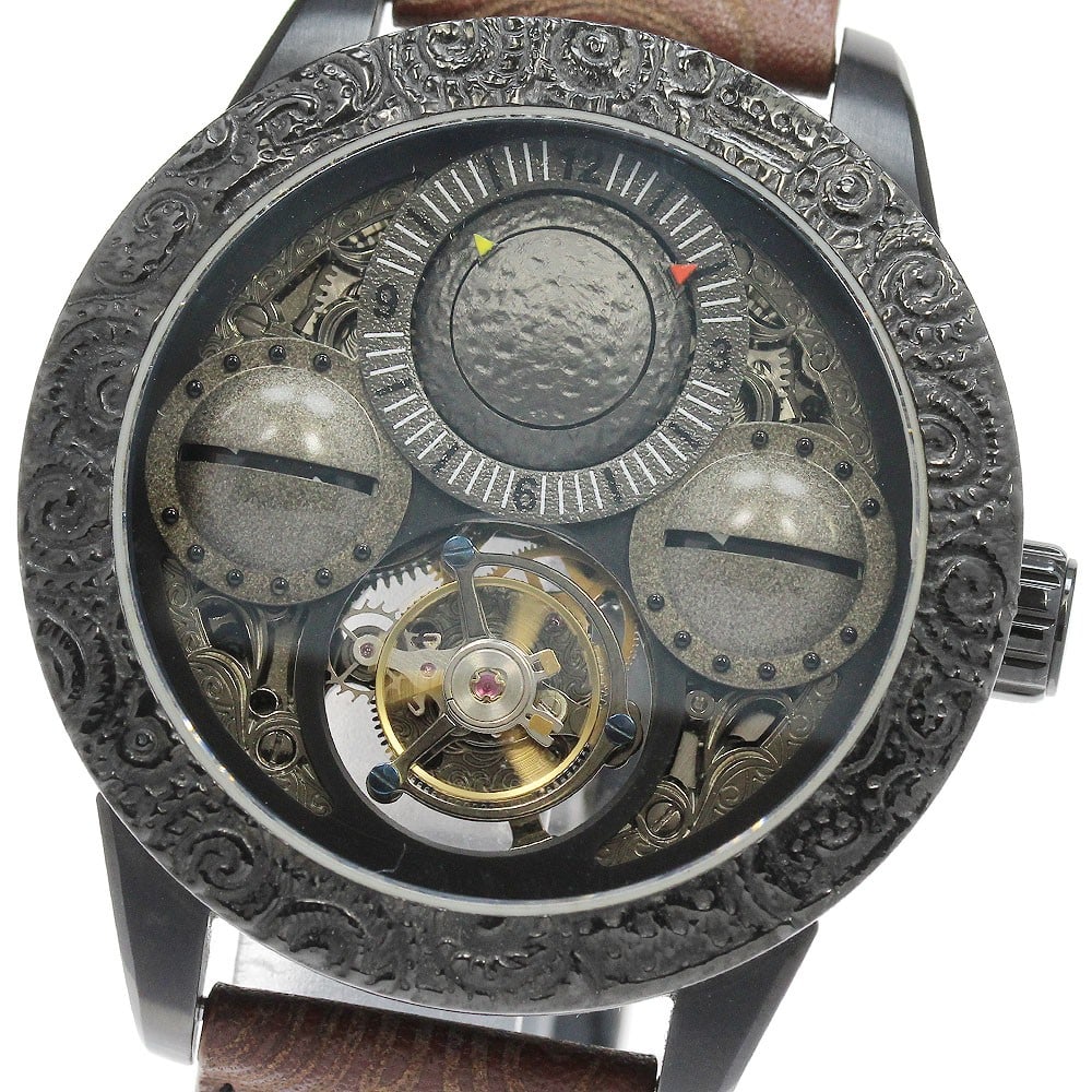 Toshyu Fukami Jomon men's hand-wound tourbillon wristwatch: Toshyu Fukami Jomon men's hand-wound tourbillon wristwatch Toshyu Fukami Jomon men's wristwatch with a stainless steel case and leather belt. It features a skeleton dial, manual winding movement, and 