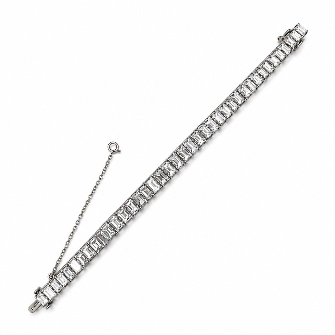 Platinum Diamond Tennis Bracelet 26.00 Ct Emerald Cut Graduated 6.75 in (1 of 4)