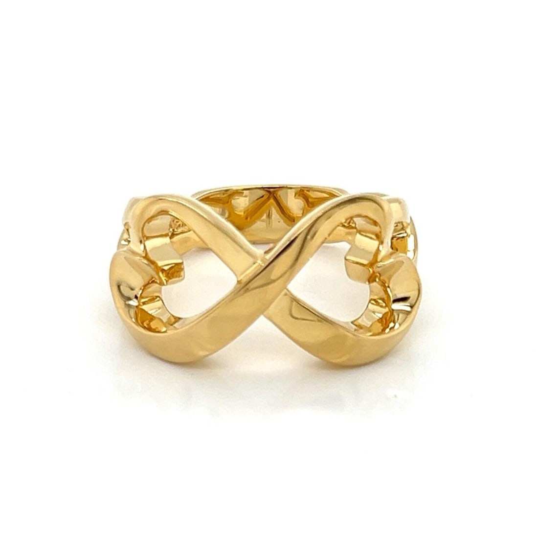 Tiffany & Co. Paloma Picasso 18k Yellow Gold Double Hearts Ring Size 6: Tiffany & Co. Paloma Picasso 18k Yellow Gold Double Hearts Ring Size 6 Tiffany & Co. Paloma Picasso Double Hearts Infinity ring crafted in 18k yellow gold. This signed designer ring features a sculptu