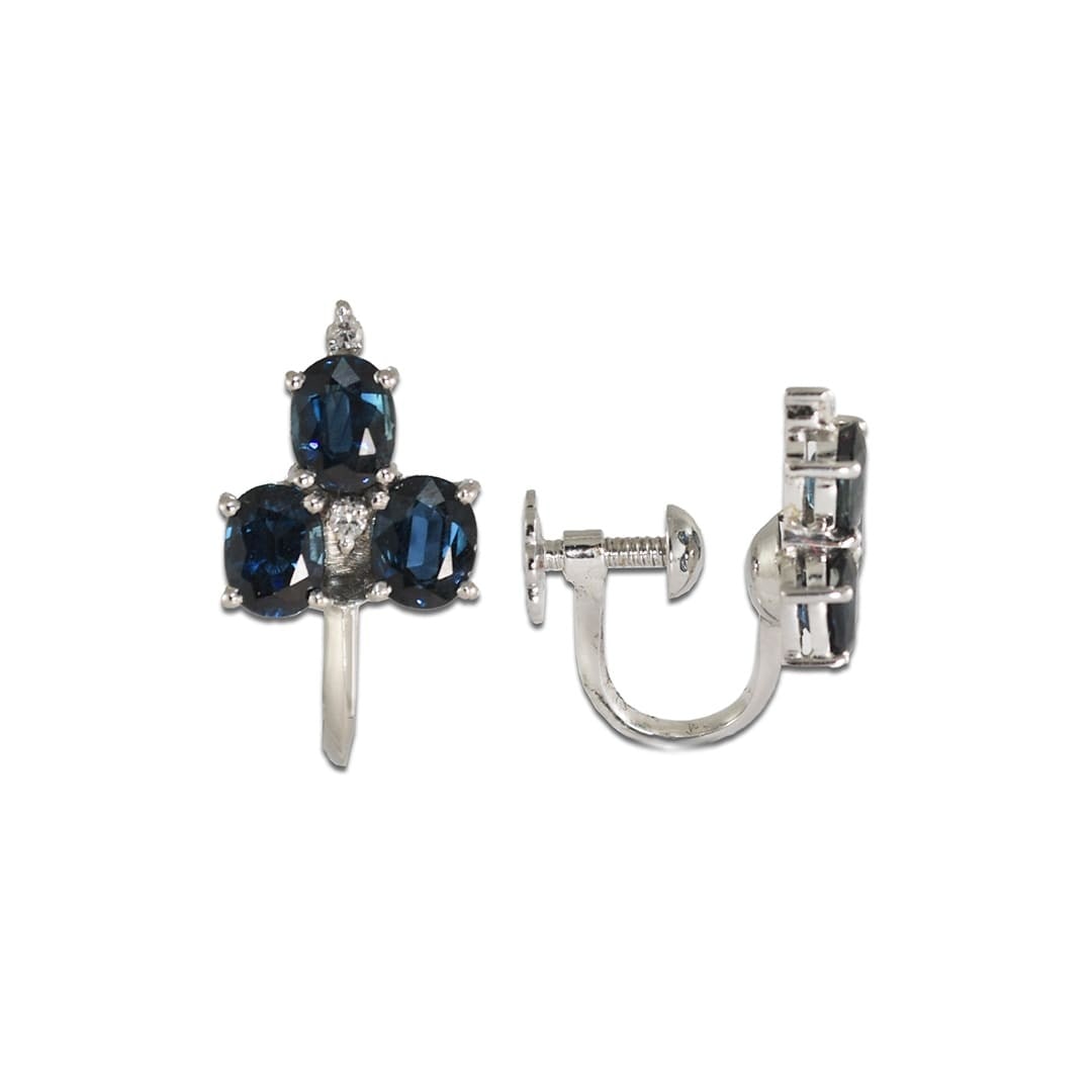 Natural Blue Sapphire Screw Back Earrings in 14K White Gold 3.00 TCW: Natural Blue Sapphire Screw Back Earrings in 14K White Gold 3.00 TCW Pair of unbranded sapphire and diamond earrings crafted in 14k white gold. Each earring features a natural oval blue sapphire with 