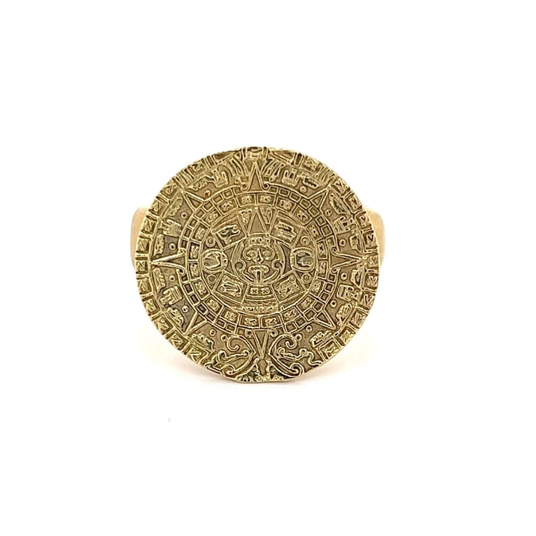 H. Stern Aztec Calendar 18k Gold Diamond Statement Ring 6.5: H. Stern Aztec Calendar 18k Gold Diamond Statement Ring 6.5 Pre-owned H. Stern Aztec Calendar statement ring crafted in 18k yellow gold with natural diamond accents. This signed design features an eng