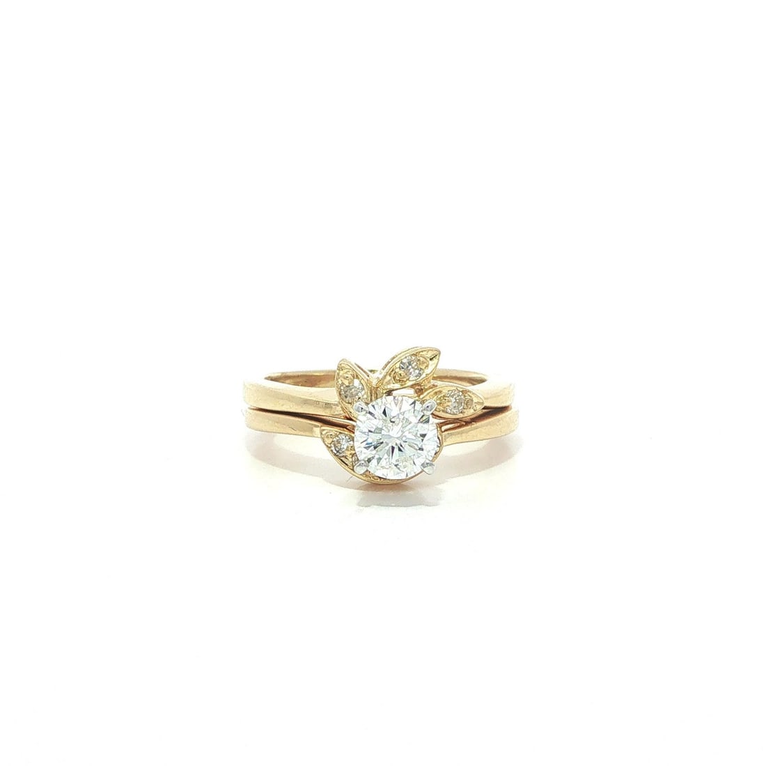 Floral Diamond Engagement and Band Ring Set in 18k Yellow Gold (1 of 13)