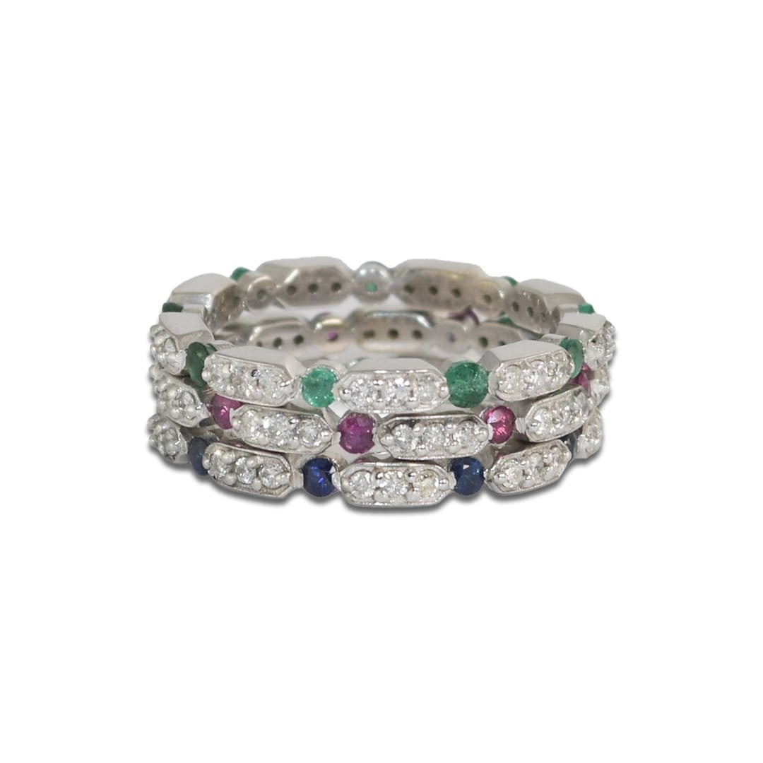 Unbranded 14K White Gold Ring with Diamond Ruby Emerald Sapphire Size 6 (1 of 6)
