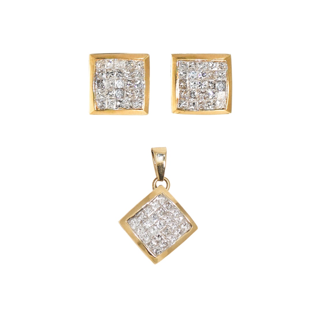 Princess Cut Diamond Pendant and Earrings Set in 14K Yellow Gold 1.50tdw (1 of 7)