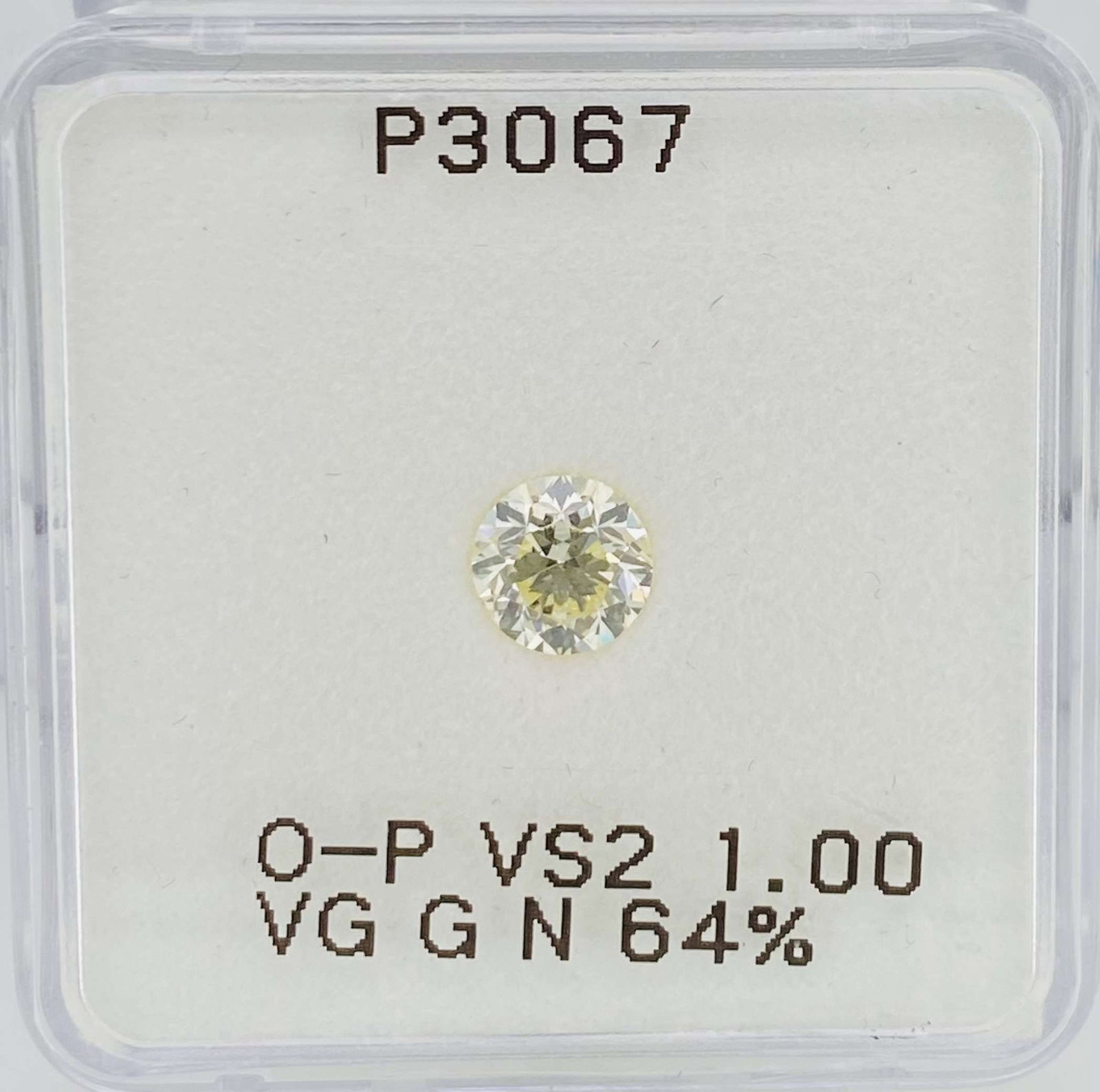 Loose Diamond - ROUND 1.0ct O-P VS2: Loose Diamond - ROUND 1.0ct O-P VS2 Source: Natural Shape: ROUND Carats: 1.0 Color: O-P Certification: GIA Video: