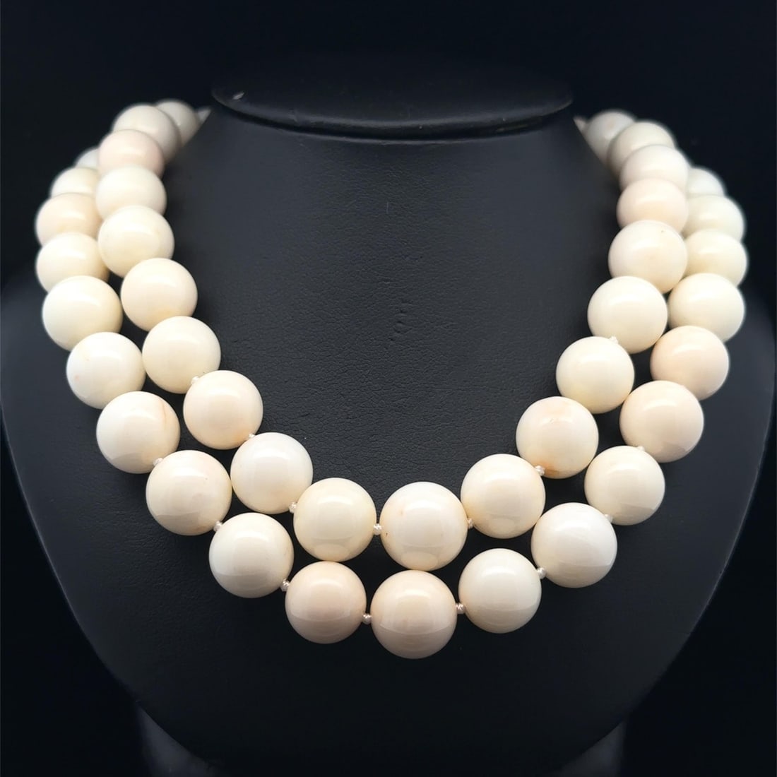 Dual Strand Angel Skin Coral Necklace with 18k Yellow Gold Clasp 17 Inch (1 of 7)