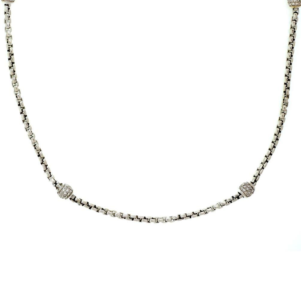 David Yurman Sterling Silver Box Chain Necklace 4 Pave Diamond Balls: David Yurman Sterling Silver Box Chain Necklace 4 Pave Diamond Balls This elegant necklace by David Yurman is crafted from sterling silver and features a 16-inch box chain adorned with four mini balls