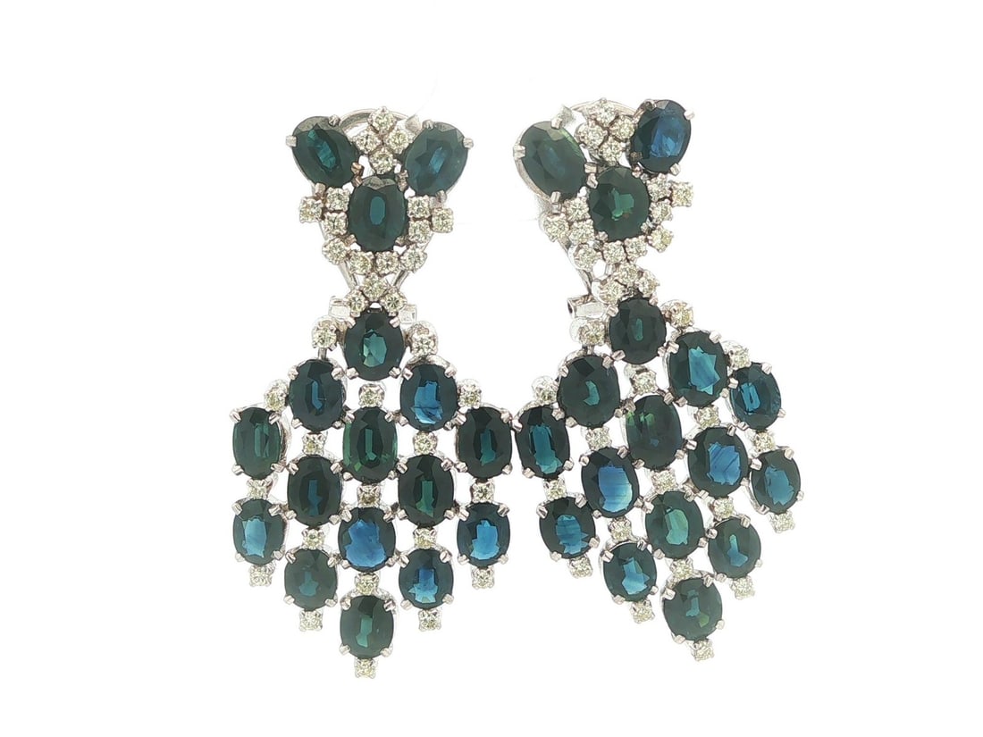 Unbranded Sterling Silver Chandelier Earrings with 16.25ctw Sapphires and Diamonds (1 of 13)