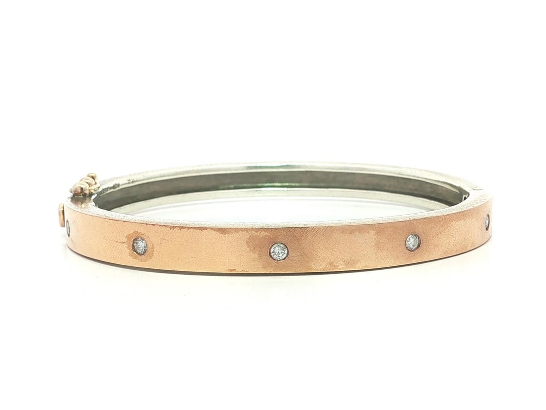 18k Rose Gold Sterling Silver Bangle Bracelet with 5 Diamonds (1 of 11)