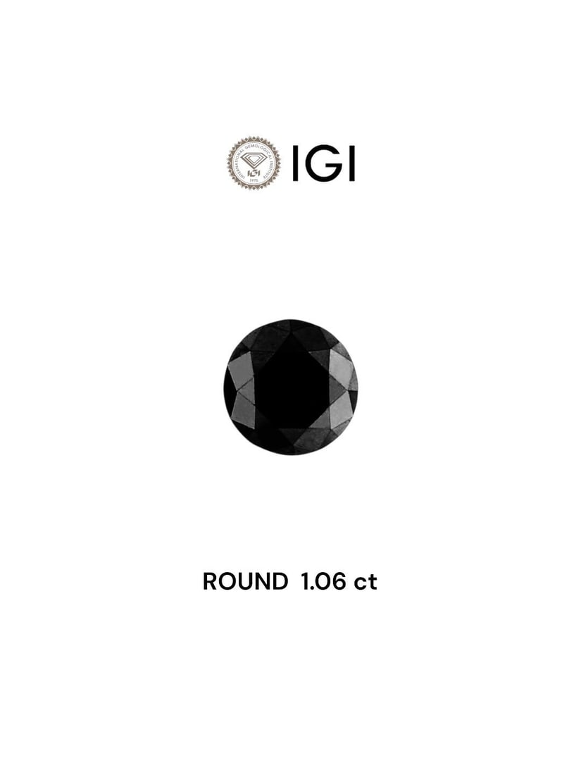 Loose Diamond - ROUND 1.06ct Fancy Black: Loose Diamond - ROUND 1.06ct Fancy Black Source: Natural Shape: ROUND Carats: 1.06 Color: Fancy Black Certification: IGI Video:
