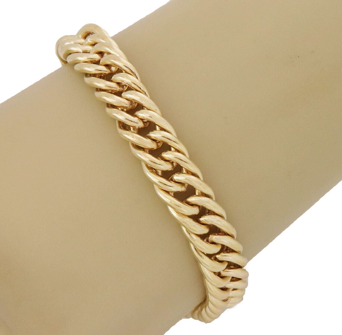 18k Yellow Gold Puffed Curb Link Bracelet 8in Unbranded (1 of 5)