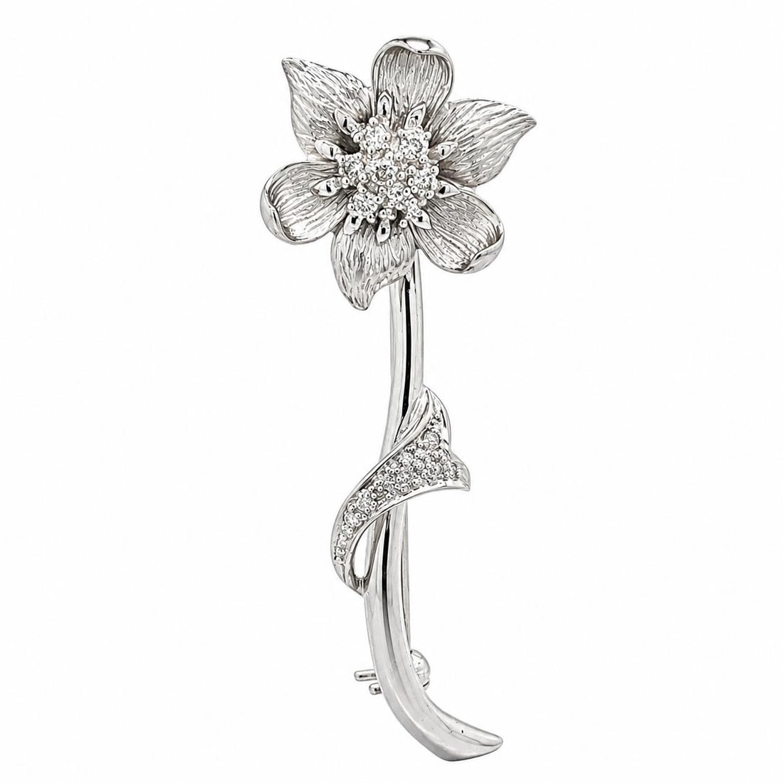 Unbranded 14k White Gold Lily Flower Brooch with 12 Diamonds (1 of 10)