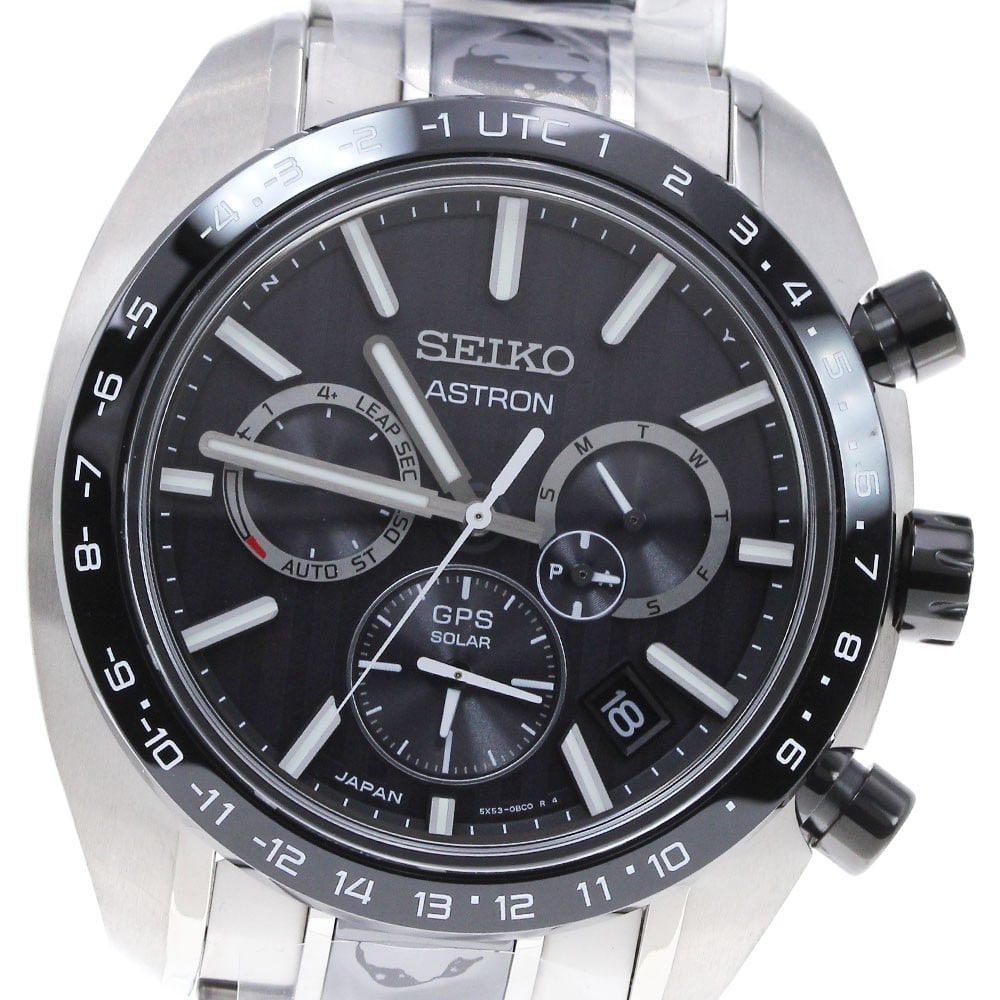 SEIKO Astron SBXC085 5X53-0BF0 Mens GPS Solar Radio Wristwatch: SEIKO Astron SBXC085 5X53-0BF0 Mens GPS Solar Radio Wristwatch Pre-owned Seiko Astron men's wristwatch with solar radio controlled movement and multifunction display. This reference features a black d