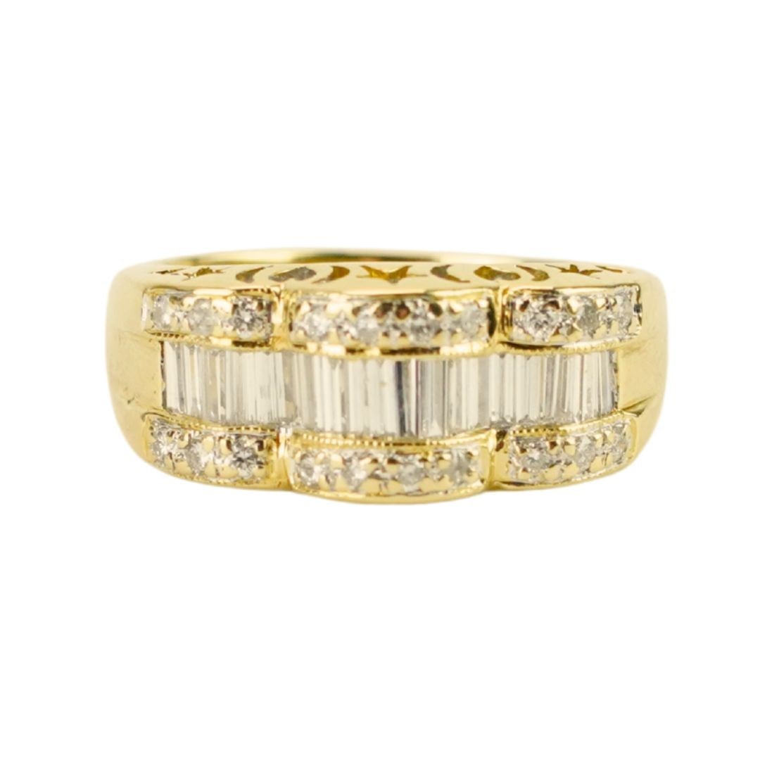 18K Yellow Gold Cocktail Ring with Natural Diamonds Size 7: 18K Yellow Gold Cocktail Ring with Natural Diamonds Size 7 This ladies' cocktail ring features a custom design crafted from 18K yellow gold, stamped with both 18K and 750 hallmarks. The ring showcases