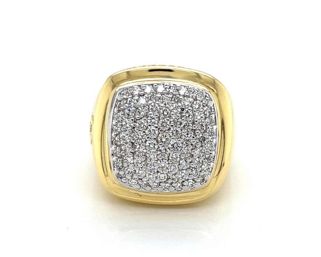 David Yurman Albion Cushion Ring 18k Yellow Gold Diamond Size 8: David Yurman Albion Cushion Ring 18k Yellow Gold Diamond Size 8 Pre-owned David Yurman Albion statement ring crafted in 18k yellow gold with a large cushion-shaped top and pave-set natural diamonds. T