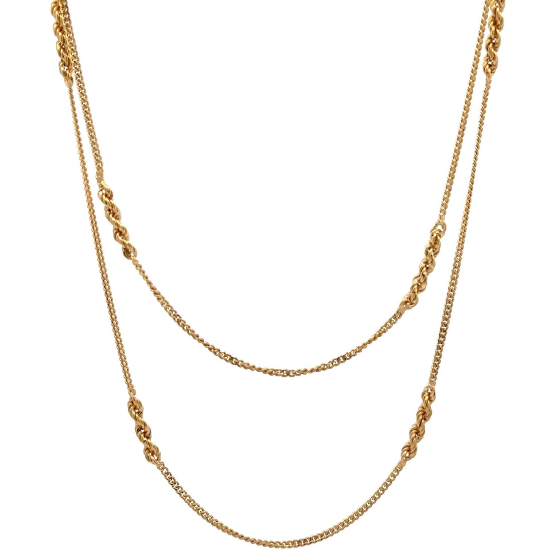 Vintage 14k Yellow Gold 24.5 Inch Curb Chain Necklace With Rope Stations (1 of 7)