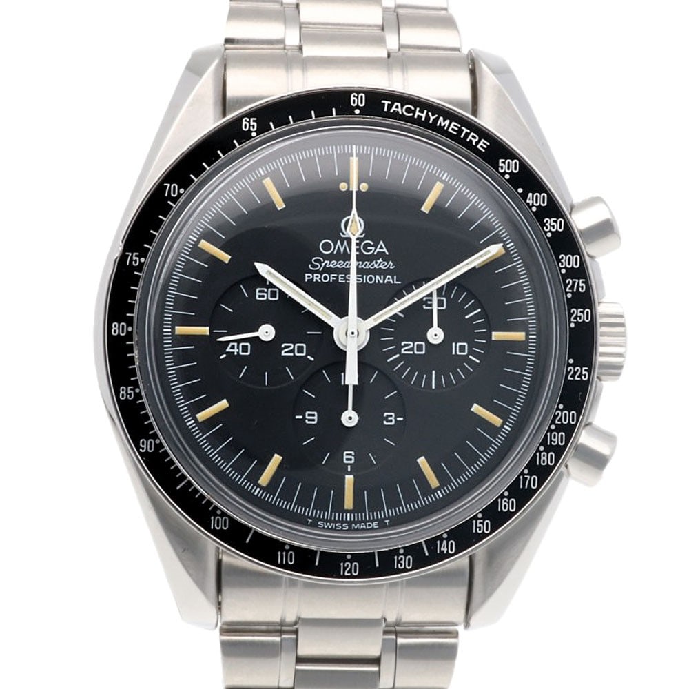 OMEGA Speedmaster Automatic Stainless Steel Mens Chronograph Watch: OMEGA Speedmaster Automatic Stainless Steel Mens Chronograph Watch This OMEGA Speedmaster men's wristwatch is a pre-owned stainless steel automatic chronograph from Switzerland. It features a silver a