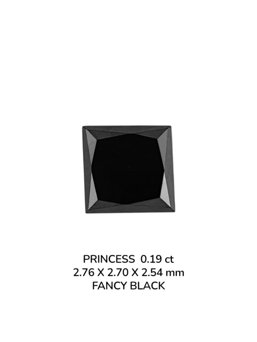 Loose Diamond - PRINCESS 0.19ct Fancy Black VVS2: Loose Diamond - PRINCESS 0.19ct Fancy Black VVS2 Source: Natural Shape: PRINCESS Carats: 0.19 Color: Fancy Black Certification: NONE The Diamond Depot Guarantee: All items in this auction are guarante