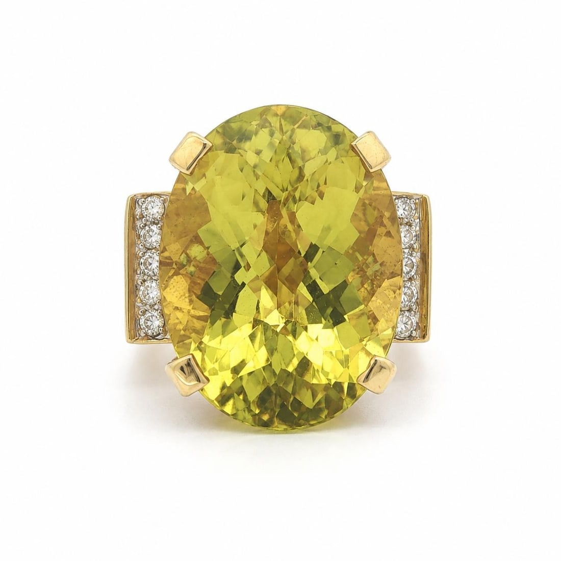 Unbranded 14k Yellow Gold Oval Lemon Quartz Ring with Diamond Accents 16.10ctw: Unbranded 14k Yellow Gold Oval Lemon Quartz Ring with Diamond Accents 16.10ctw A women's ring crafted in solid 14k yellow gold, featuring an oval checkerboard-faceted natural genuine lemon quartz acce