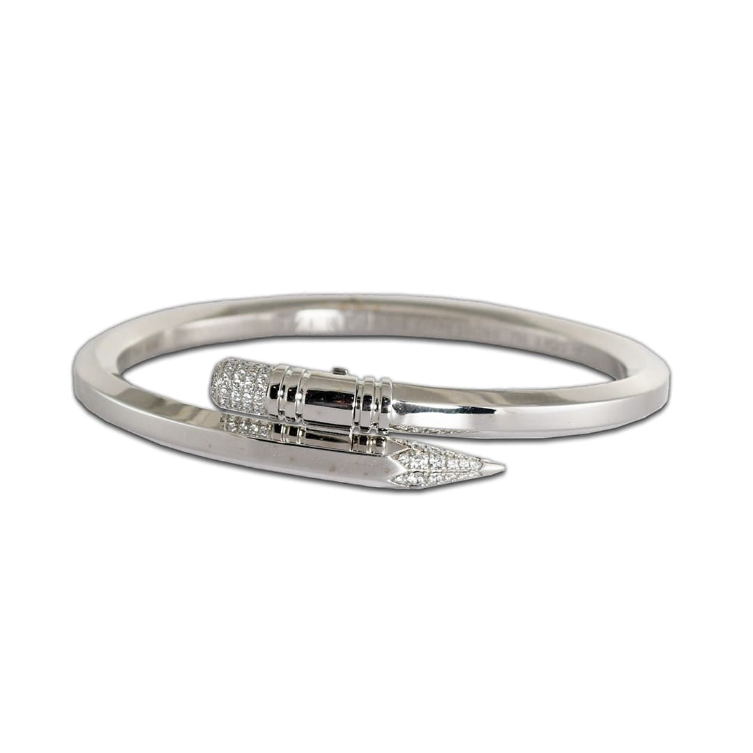 Tzuri The Expression 18K White Gold Diamond Bangle Bracelet: Tzuri The Expression 18K White Gold Diamond Bangle Bracelet Designer bangle bracelet from the Tzuri "The Expression" collection, crafted in 18k white gold with a pencil design and set with natural rou