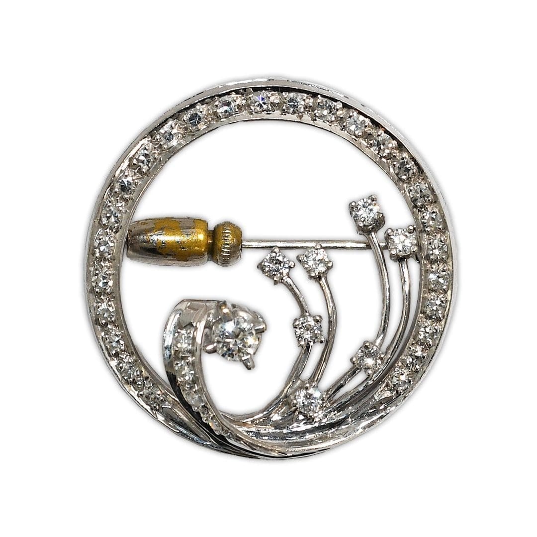 Vintage 14K White Gold Diamond Brooch Round 0.75 ctw (1 of 5)
