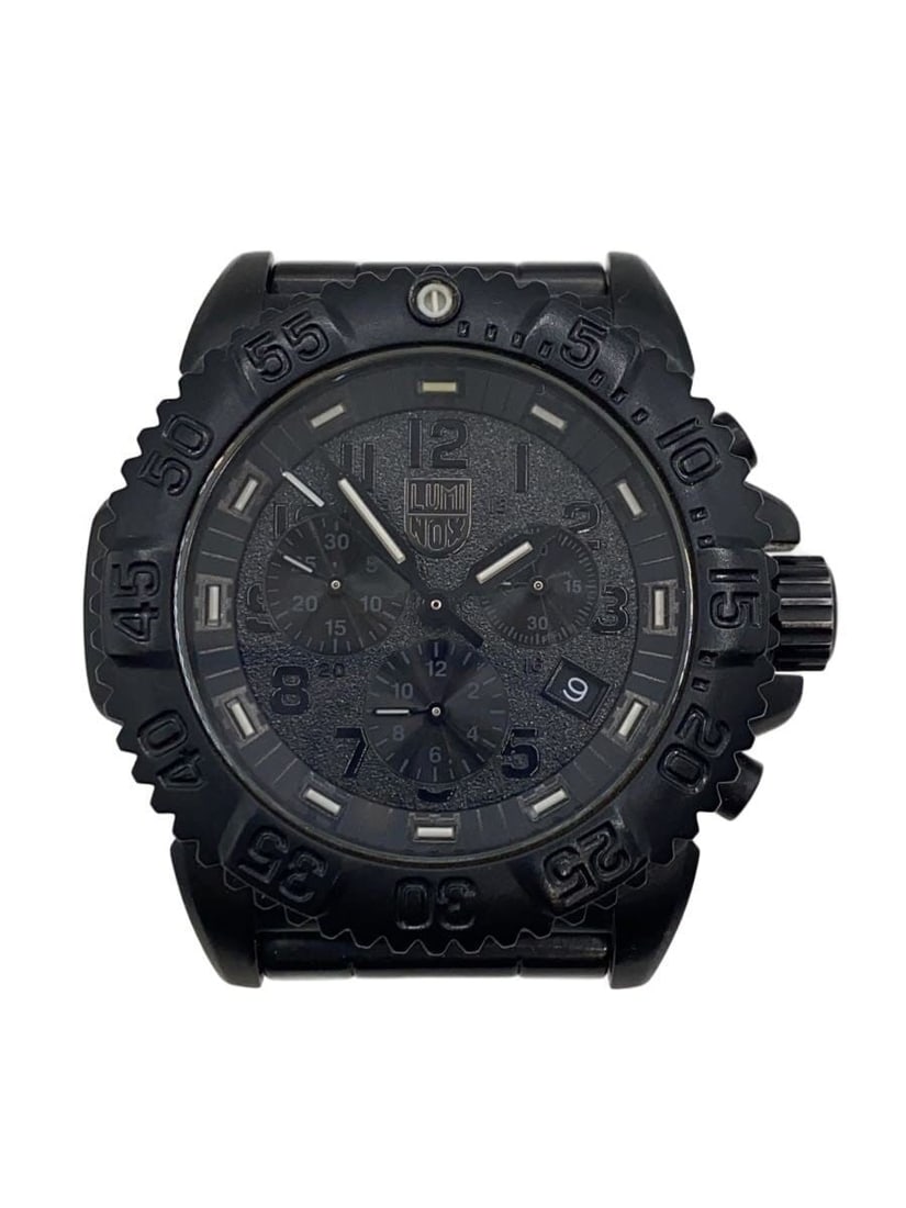 LUMINOX 3180 Black Stainless Steel Chronograph Wristwatch for Men: LUMINOX 3180 Black Stainless Steel Chronograph Wristwatch for Men LUMINOX Navy Seal Colormark Chronograph Blackout Series 3180 men's wristwatch in black with a stainless steel construction. This pre-o