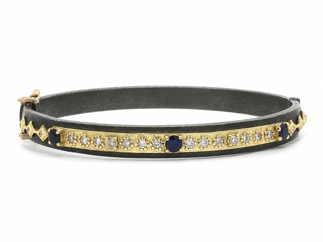 Armenta Crivelli hinged bangle bracelet sterling silver 18k gold diamonds sapphires (1 of 11)