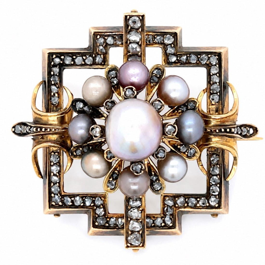 French 18K Gold Pearl Diamond Convertible Brooch Pendant (1 of 5)