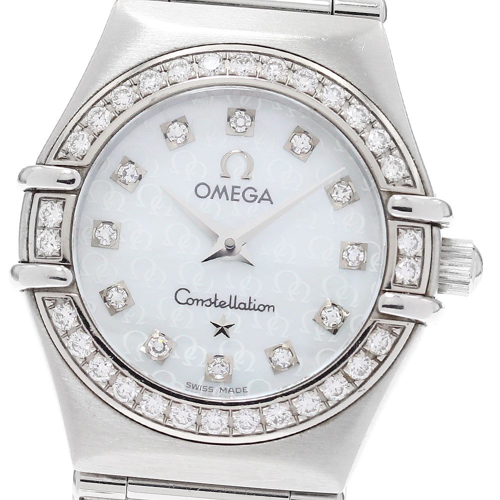 OMEGA Constellation Ref 1460.75 Ladies Quartz Diamond Bezel Watch: OMEGA Constellation Ref 1460.75 Ladies Quartz Diamond Bezel Watch Pre-owned OMEGA Constellation ladies wristwatch with a quartz movement and a white mother-of-pearl dial. This stainless steel watch is