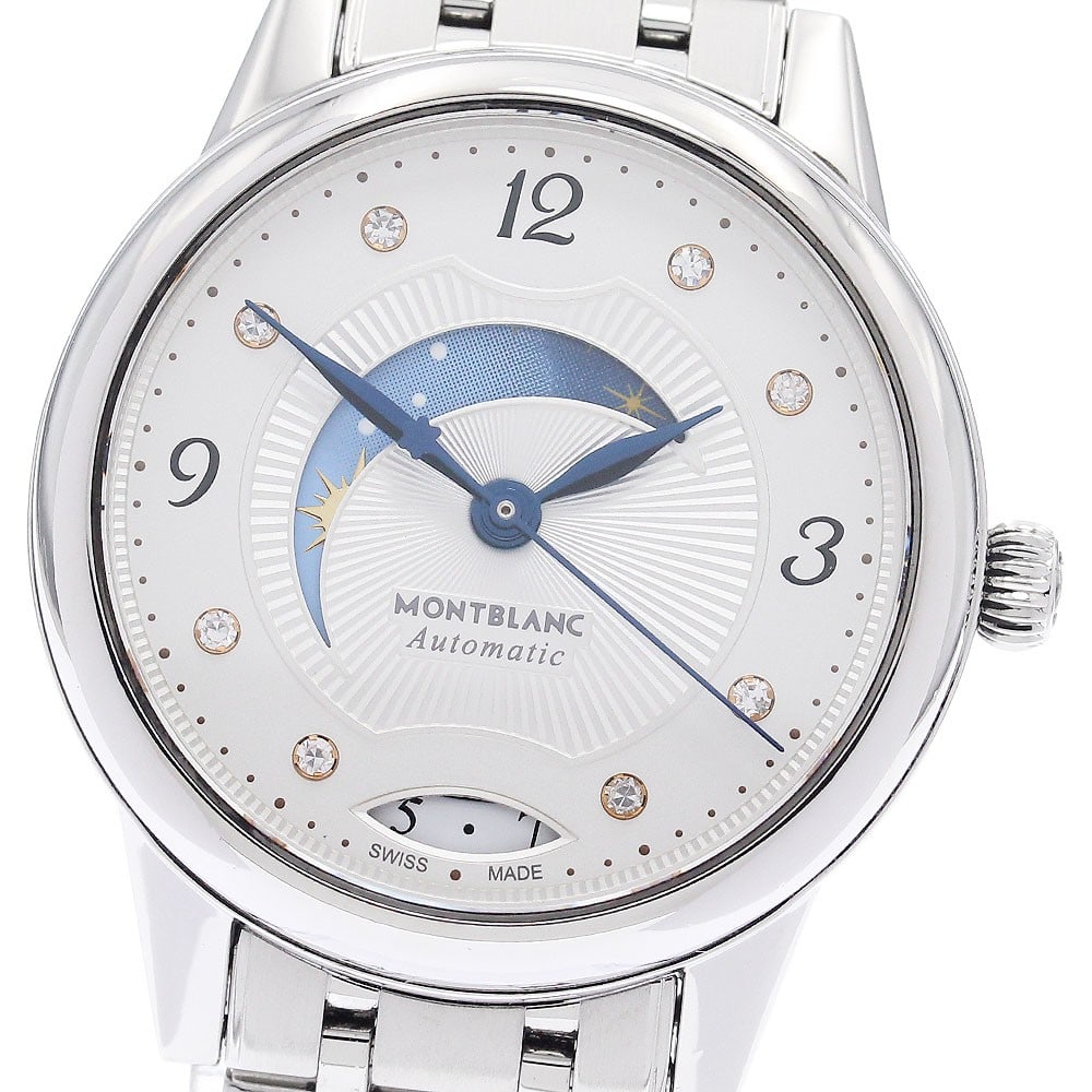 Montblanc Boheme Day and Night 114731 8 Diamond Womens Wristwatch: Montblanc Boheme Day and Night 114731 8 Diamond Womens Wristwatch Montblanc Boheme Day & Night women's wristwatch, reference 114731, in pre-owned condition. It features a silver dial, automatic moveme