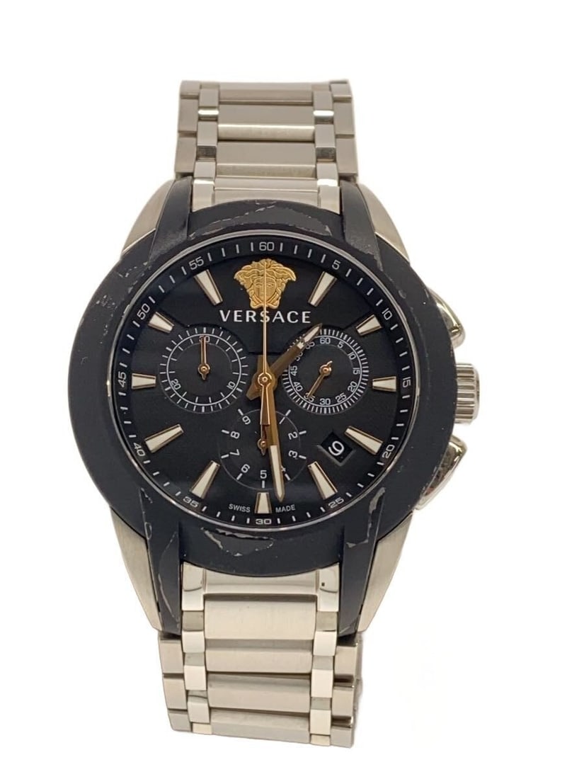 Versace Character Chrono VEM8 Swiss Men's Quartz Watch: Versace Character Chrono VEM8 Swiss Men's Quartz Watch This Versace Character Chrono Quartz men's wristwatch features a chronograph function and a quartz movement. Made in Switzerland, the watch is de