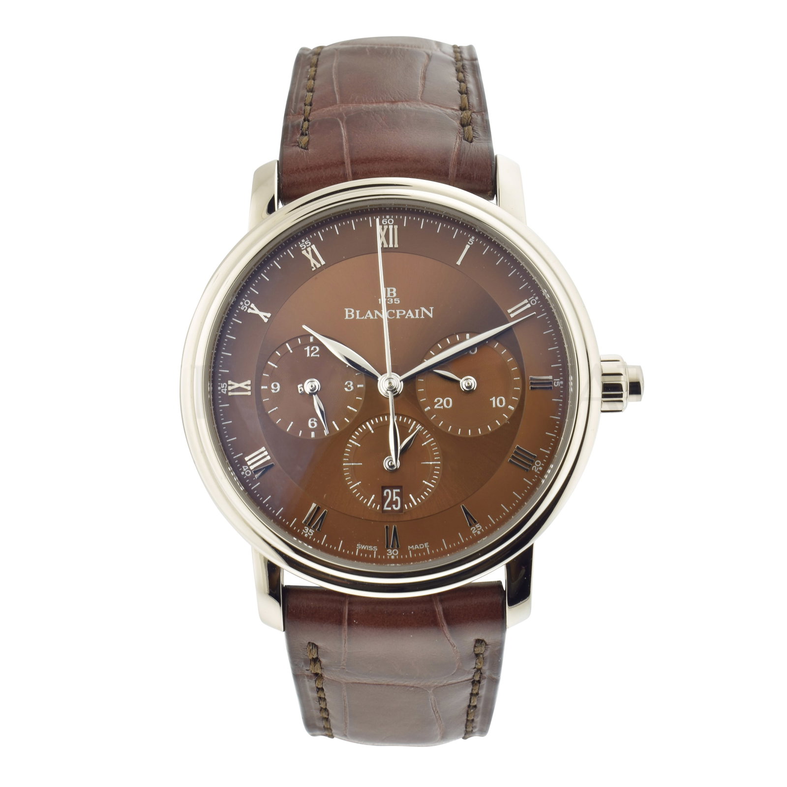 BlancPain Villeret Chrono Mens Watch Ref. 6185-1546A-55B Brown Roman Dial Card (1 of 7)