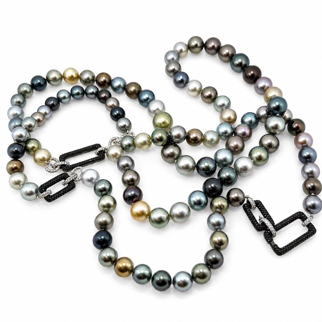 18K White Gold South Sea Pearl Diamond Necklace Graduated 50 inches (1 of 4)