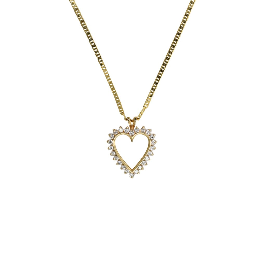 14K Yellow Gold Heart Diamond Pendant 17 in Anchor Link Necklace: 14K Yellow Gold Heart Diamond Pendant 17 in Anchor Link Necklace This ladies' necklace features a heart-shaped pendant crafted from 14k yellow gold and set with round brilliant cut natural diamonds. T