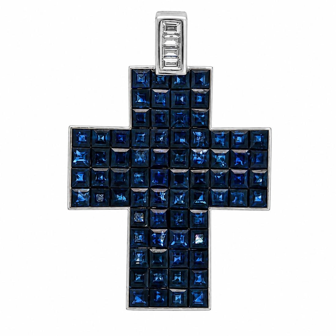 Unbranded 18k White Gold Cross Pendant with 3.05ctw Sapphire and Diamond (1 of 9)