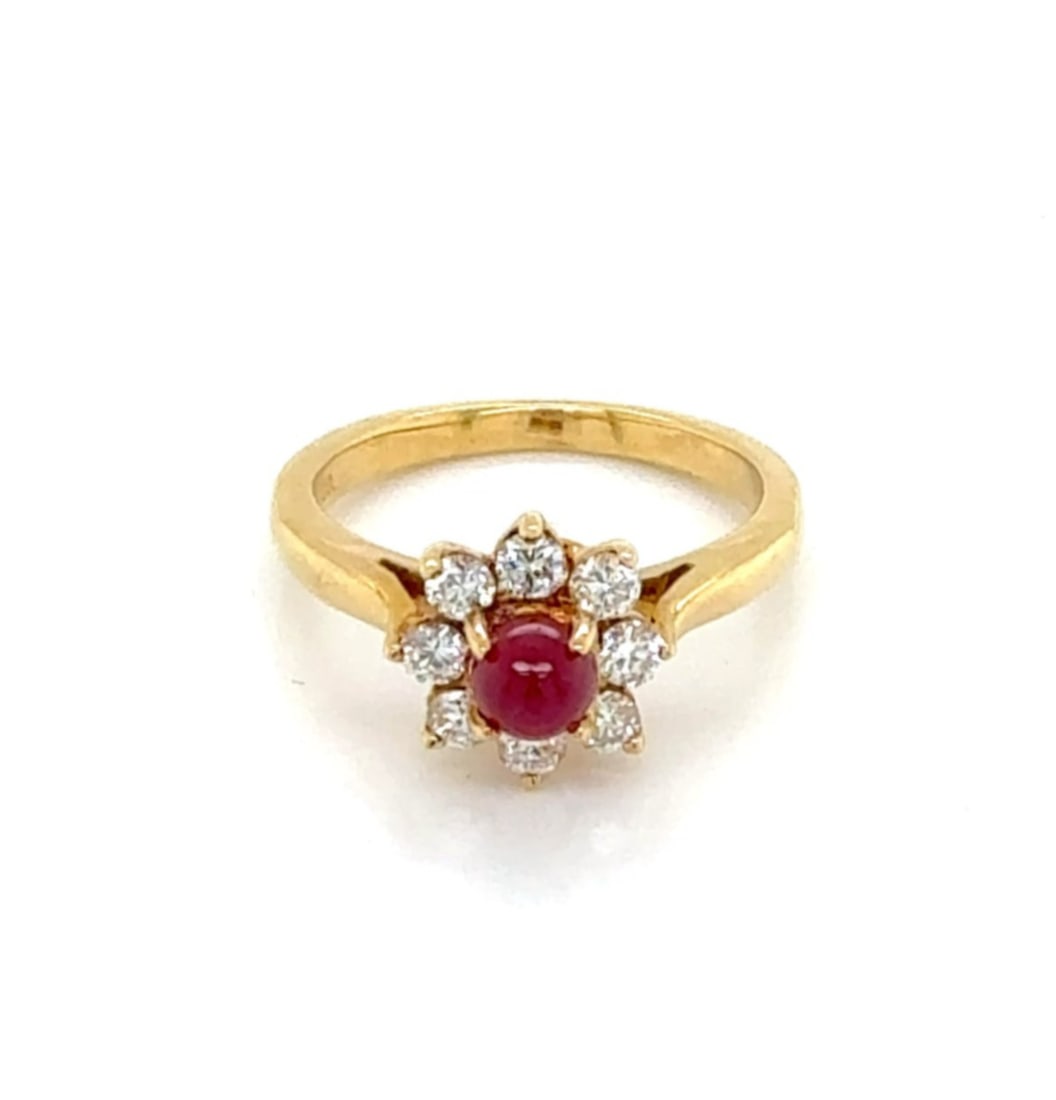 Tiffany & Co. Floral Ring 18k Yellow Gold Ruby Diamond Size 4.5: Tiffany & Co. Floral Ring 18k Yellow Gold Ruby Diamond Size 4.5 Pre-owned Tiffany & Co. floral ring crafted in 18k yellow gold, featuring a natural ruby center accented by natural diamond petals. This