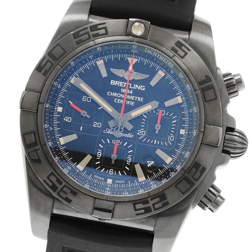 Breitling Chronomat 44 Black Steel Automatic Chronograph Date Watch MB0111C3 BE35: Breitling Chronomat 44 Black Steel Automatic Chronograph Date Watch MB0111C3 BE35 Pre-owned Breitling Chronomat 44 Black Steel men's wristwatch with automatic movement and black dial. This watch featu