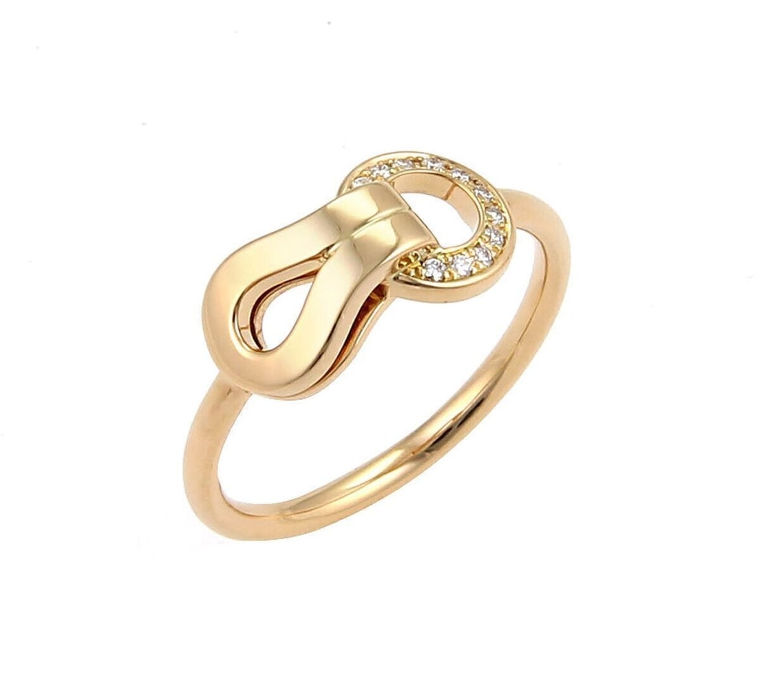 Cartier Agrafe 18k Pink Gold Diamond Ring Size 4 with Papers: Cartier Agrafe 18k Pink Gold Diamond Ring Size 4 with Papers Authentic Cartier Agrafe ring featuring a buckle-inspired design accented with round brilliant natural diamonds. Crafted in solid 18k pink 