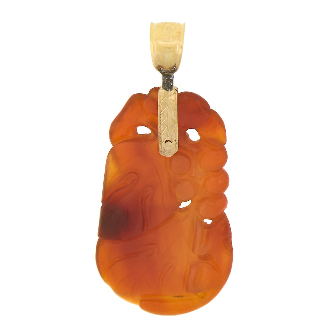 Carved Jade Pendant Orange Brown 14K Yellow Gold Bail 33.4x18.1mm (1 of 4)