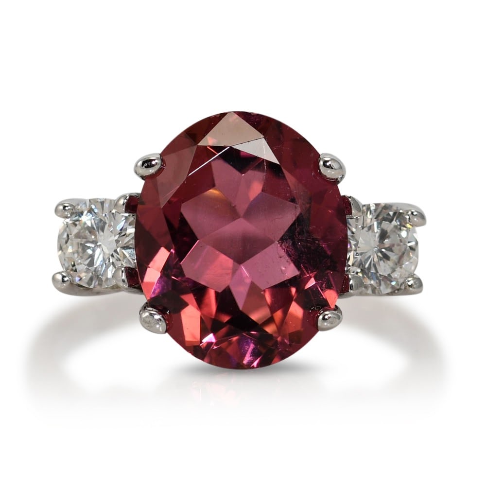 Pink Tourmaline Diamond Ring 14K White Gold Size 7 (1 of 8)