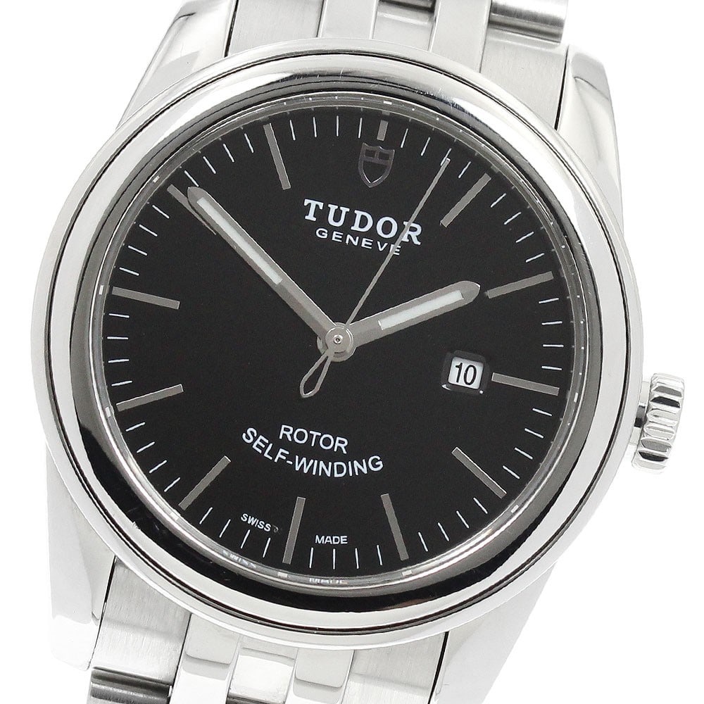 TUDOR Glamour Date Ref 53000 Automatic Unisex Wristwatch: TUDOR Glamour Date Ref 53000 Automatic Unisex Wristwatch TUDOR Glamour Date automatic wristwatch, reference 53000, in pre-owned condition. It features a stainless steel case and bracelet, a black dial