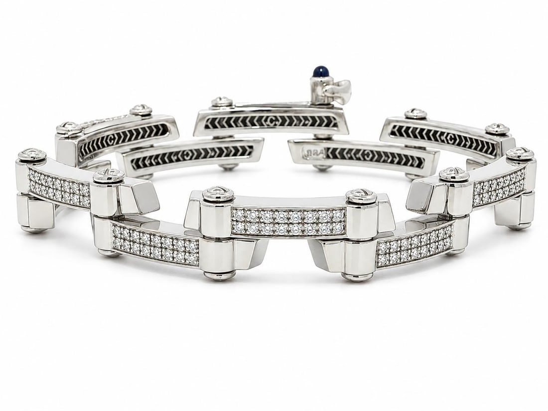 Philippe Charriol 18k White Gold Diamond Link Bracelet Screw Clasp 1.20ctw (1 of 10)